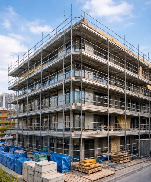 Bygninger under konstruksjon med stillas